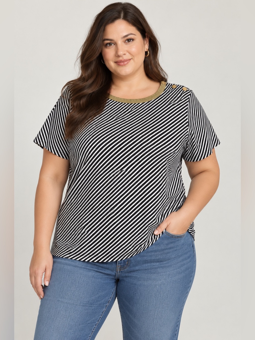 Lauren Ralph Lauren Striped Cotton Tee | Size 2X